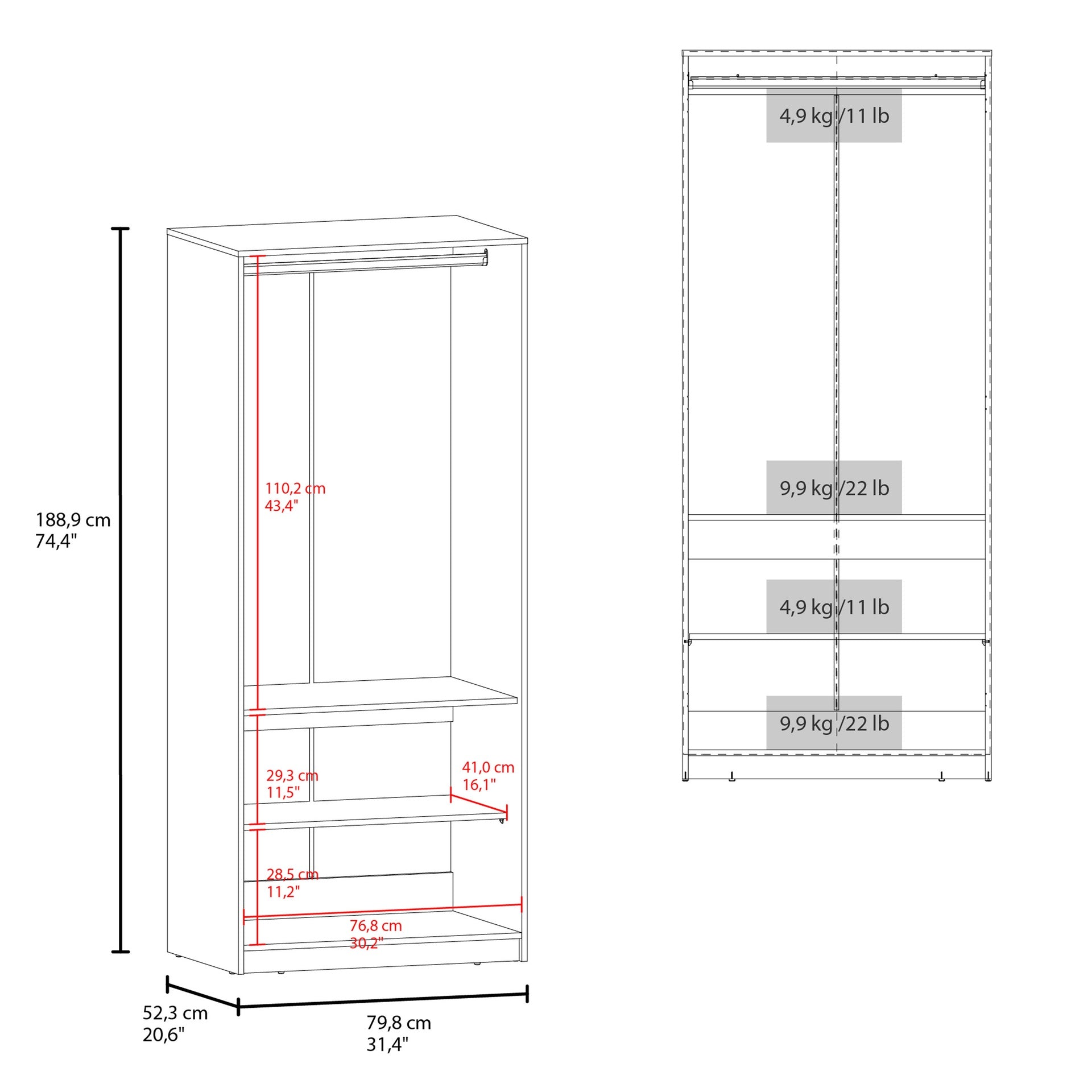 Wenden Armoire Double Doors, Hanging Rod And Interior Shelves, Freestanding Modern Wardrobe, Black