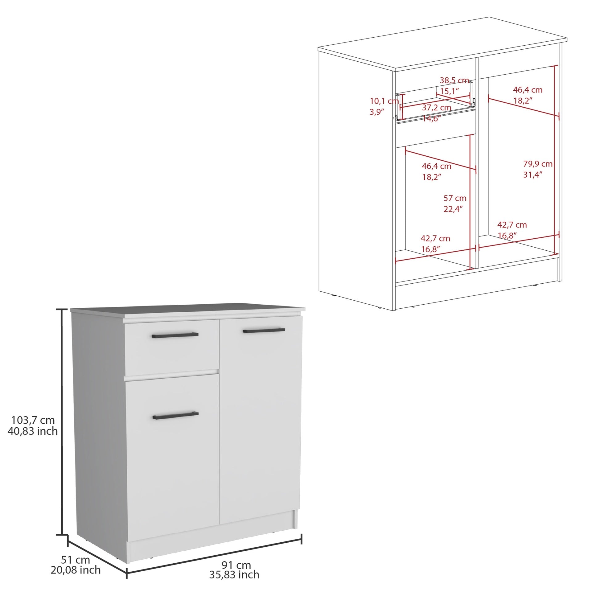 Idaho Dresser with 2-Door Cabinets and Drawer -White
