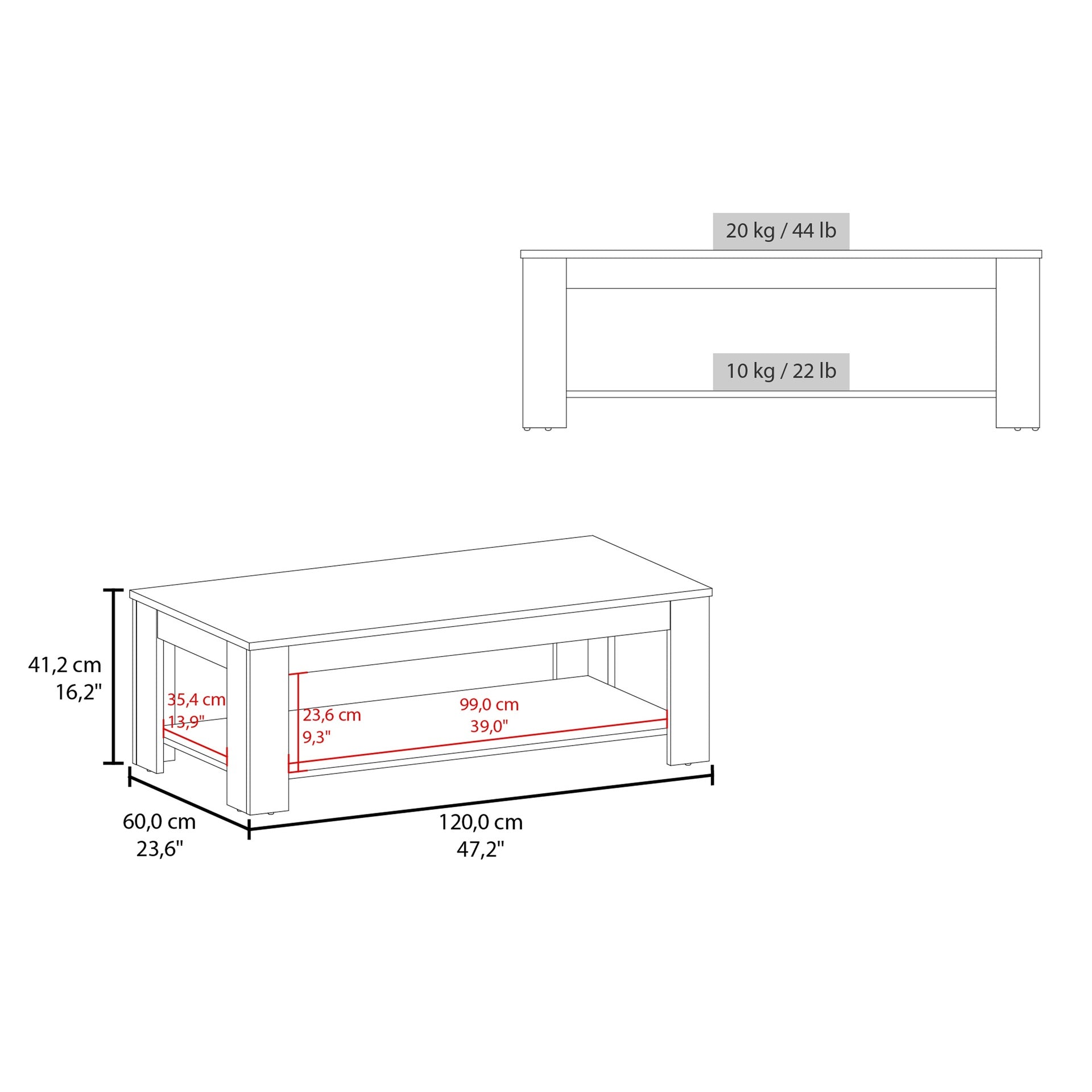 Cecil Coffee Table with Open Storage Shelf for Decor, Modern Design for Living Room or Lounge Area, Natural Oak