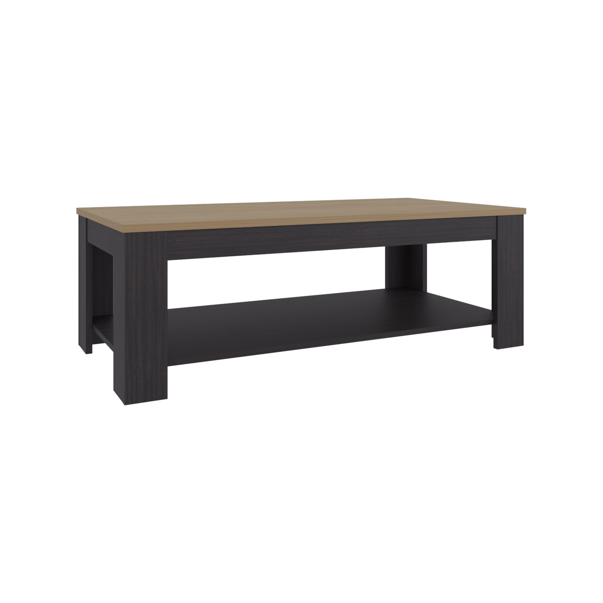 Cecil Coffee Table with Open Storage Shelf for Decor, Modern Design for Living Room or Lounge Area, Natural Oak