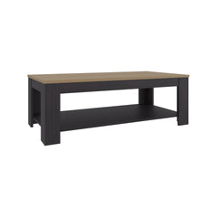 Cecil Coffee Table with Open Storage Shelf for Decor, Modern Design for Living Room or Lounge Area, Natural Oak
