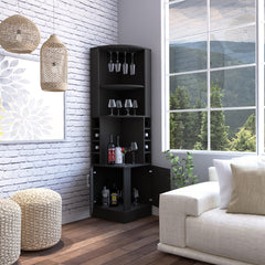 Kava Being Corner Bar Cabinet, Glass Rack, Double Door Cabinet, Eight Built-in Wine Rack-Black