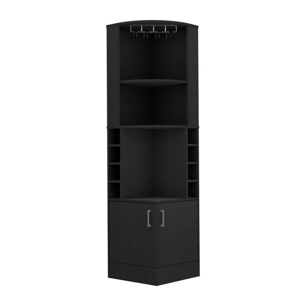 Kava Being Corner Bar Cabinet, Glass Rack, Double Door Cabinet, Eight Built-in Wine Rack-Black