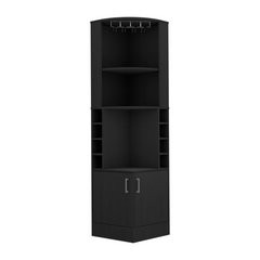 Kava Being Corner Bar Cabinet, Glass Rack, Double Door Cabinet, Eight Built-in Wine Rack-Black