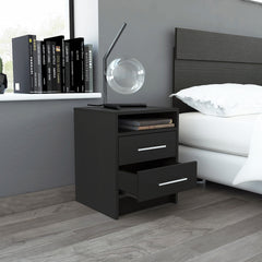 Eter Nightstand , End Table, Side Table Superior Top, Two Drawers -Black