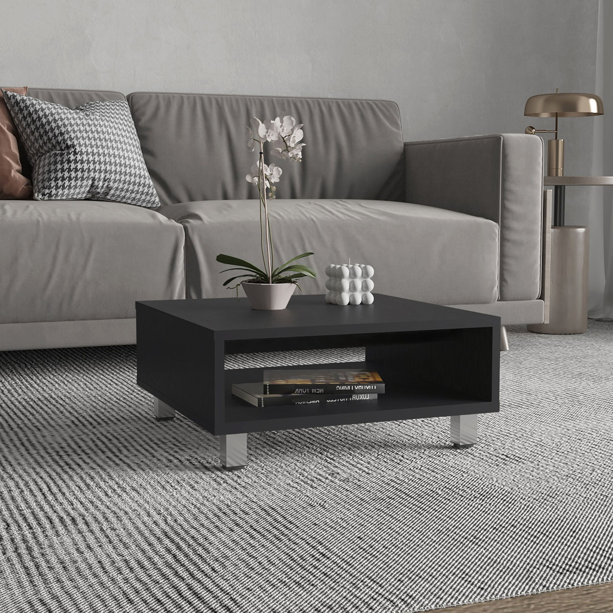 Eclipse 10" H Low Minimalistic Square Coffe Table with Open Storage Black