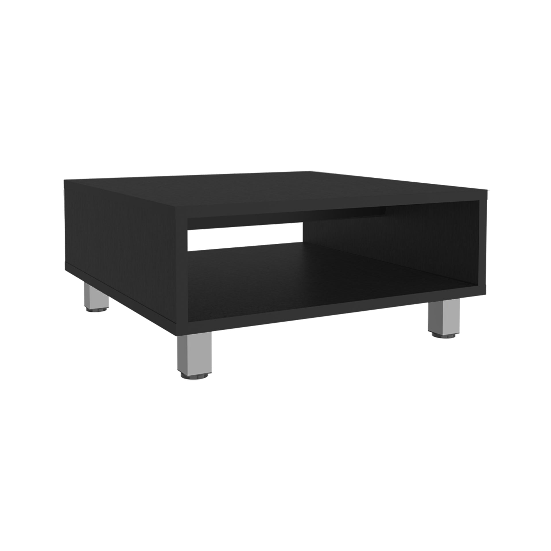 Eclipse 10" H Low Minimalistic Square Coffe Table with Open Storage Black