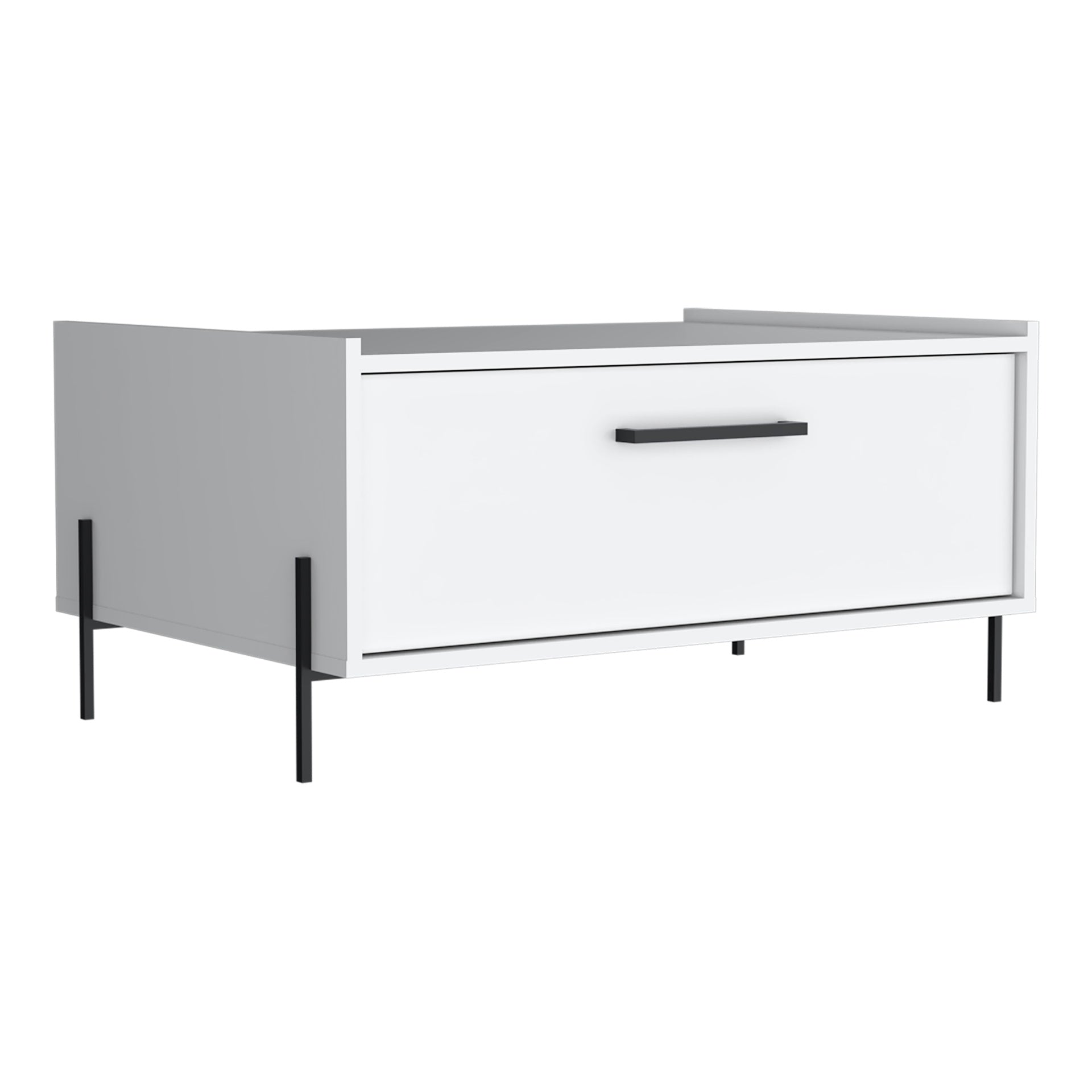 Shan 15"High Minimalistic Coffe Table with Pull Down Cabinet and Open Shelf White