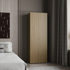 Home 2 Door Closet System, Four Fixed Shelves, Compact Wardrobe for Bedroom Organization, Laundry Room Organization, Utility Room Organization, Freestanding Storage Furniture, Natural Oak