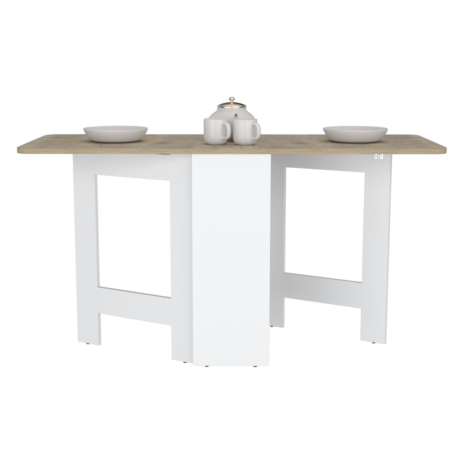 Gateleg Folding Table Space-Saving with Compact Design, White / Macadamia - Living Room
