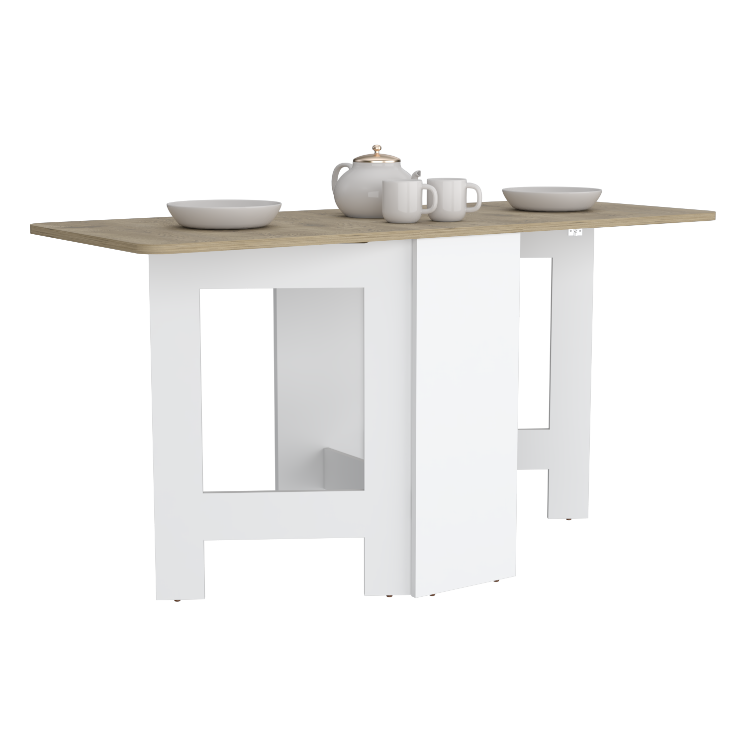 Gateleg Folding Table Space-Saving with Compact Design, White / Macadamia - Living Room