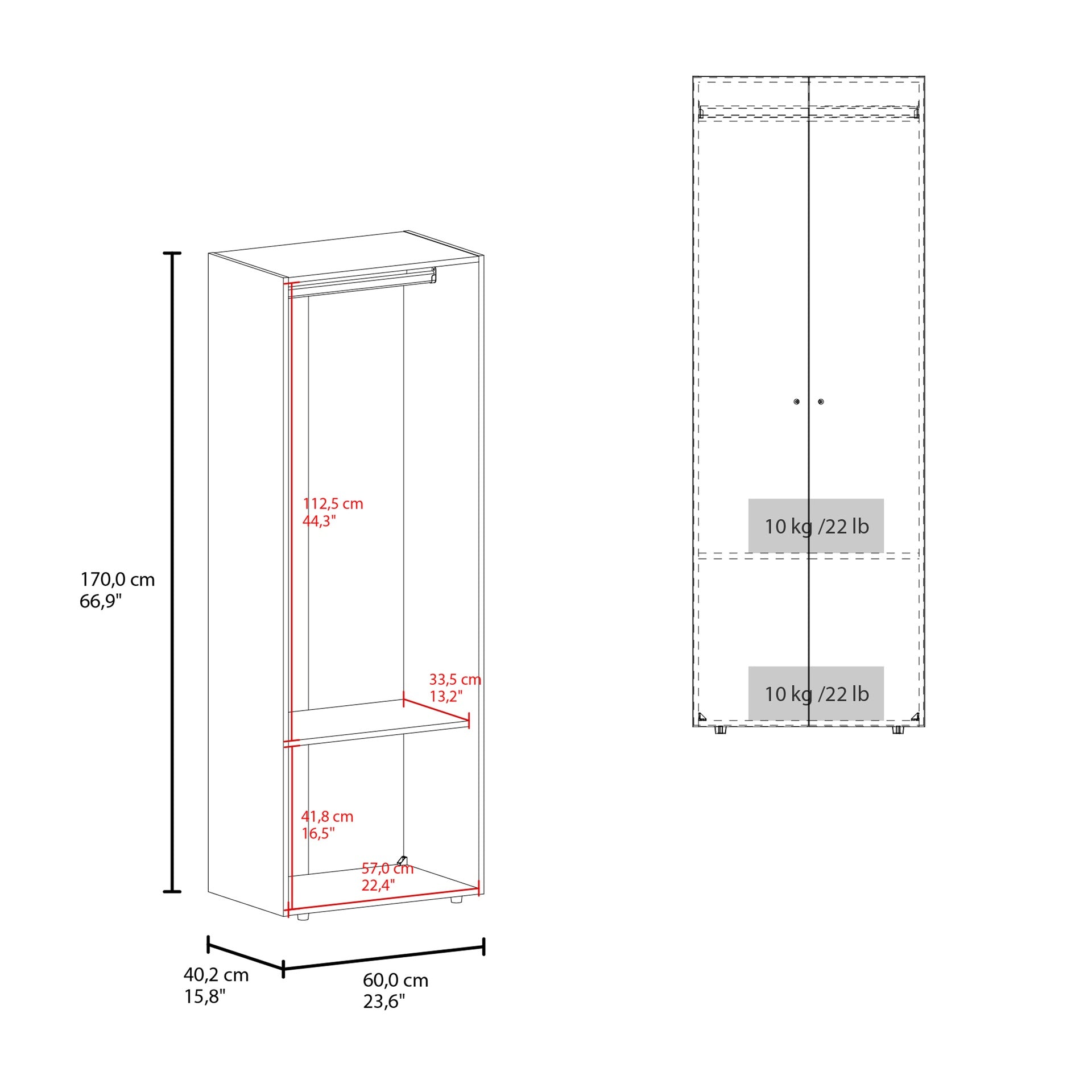 Home 2 Doors Closet System Armoire, Hanging Rod and Storage Shelf, Modern Armoire for Bedroom Organization Storage, Stained Walnut