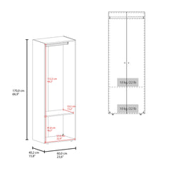 Home 2 Doors Closet System Armoire, Hanging Rod and Storage Shelf, Modern Armoire for Bedroom Organization Storage, Stained Walnut