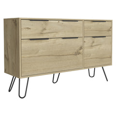 Augusta Double Dresser, Superior Top, Hairpin Legs, Four Drawers Light Oak