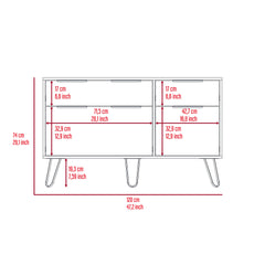 Augusta Double Dresser, Superior Top, Hairpin Legs, Four Drawers Light Oak