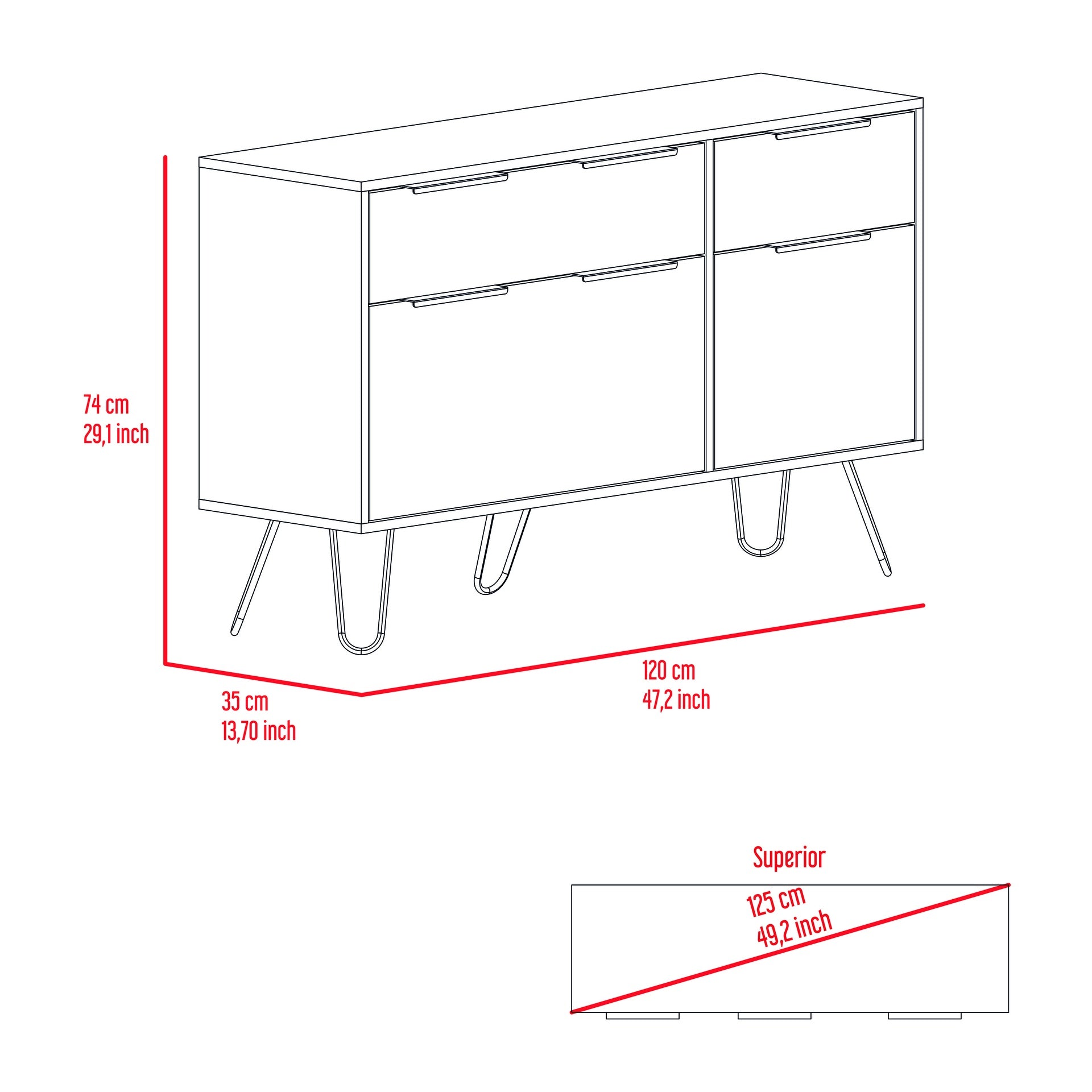 Augusta Double Dresser, Superior Top, Hairpin Legs, Four Drawers Light Oak