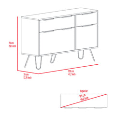 Augusta Double Dresser, Superior Top, Hairpin Legs, Four Drawers Light Oak