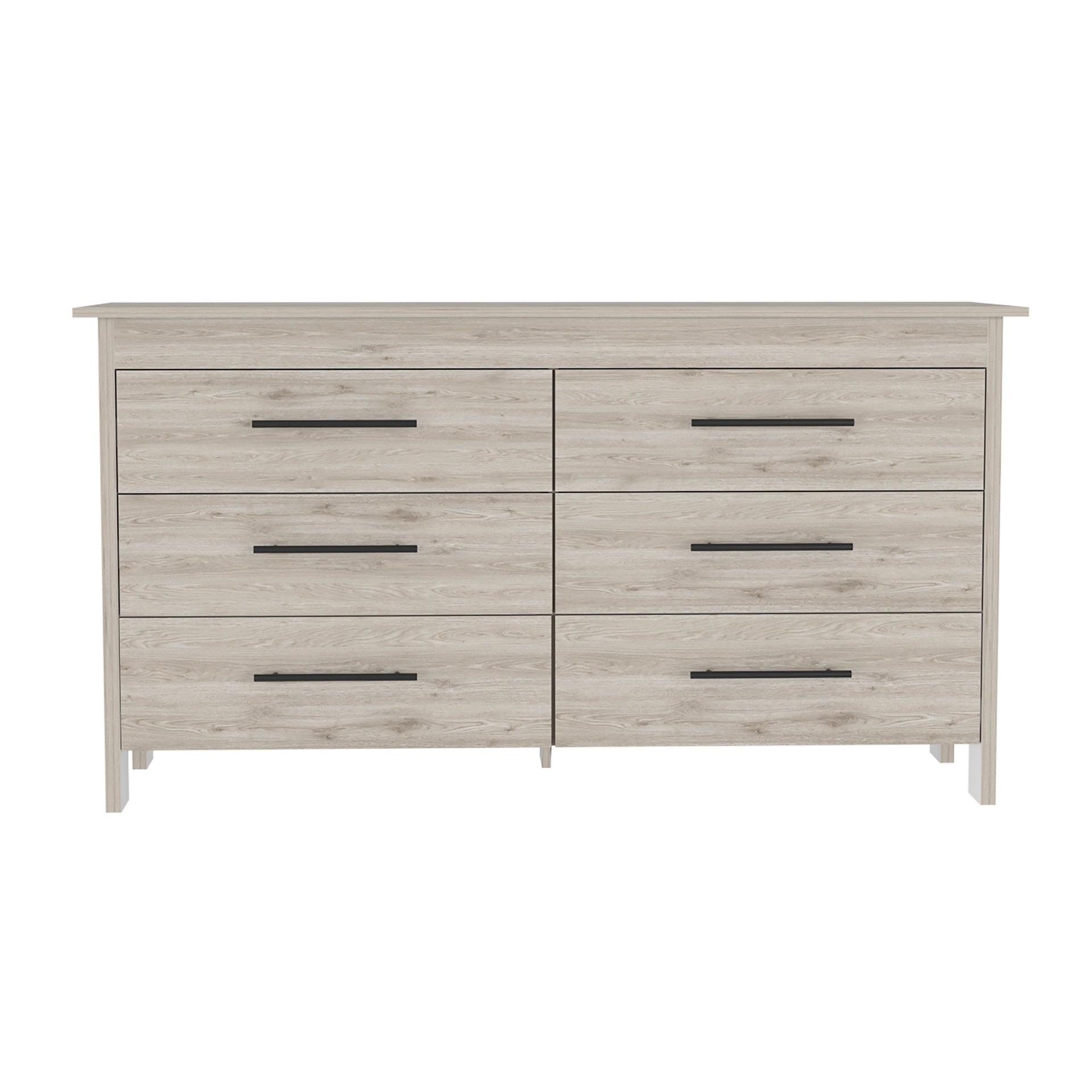 Hms 6 Drawer Double Dresser, Four Legs, Superior Top, Six Drawers -Light Gray