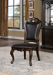 Traditional Classic Design 2pcs Side Chairs Walnut Solid wood Dining Room Dark Brown Leatherette Seats Formal Furniture