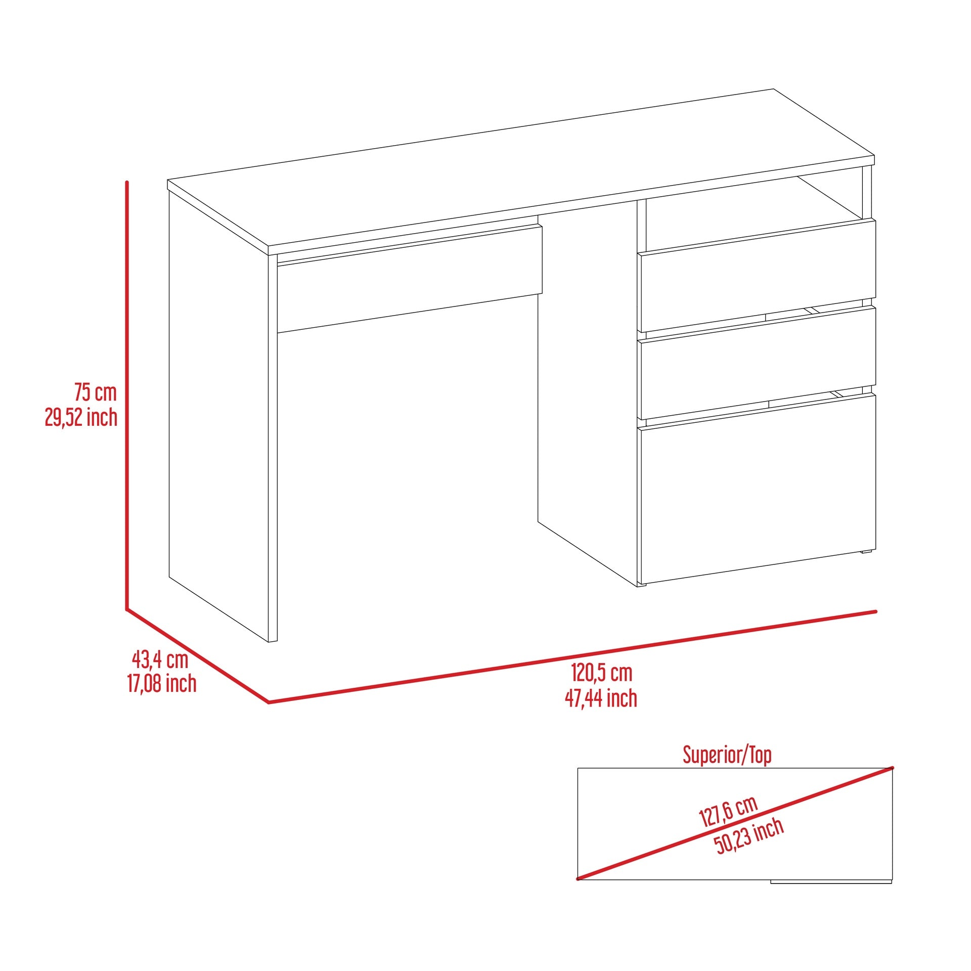 Dublin Three Drawer Computer Desk, One Shelf -Black