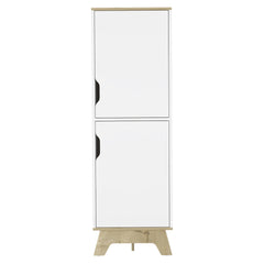 Pamplona Microwave Tall Cabinet Counter Surface, Top And Lower Double Doors Cabinets -Light Oak / White