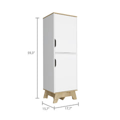 Pamplona Microwave Tall Cabinet Counter Surface, Top And Lower Double Doors Cabinets -Light Oak / White