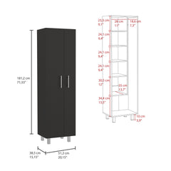 Nala Cleaning Cabinet, Double Door, Four Legs, Five Shelves -Black / White