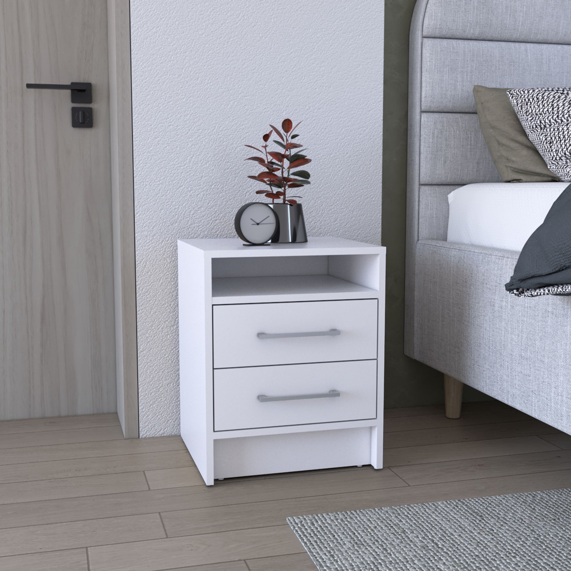 Greter 24"  Two-Drawer Night Stand  With open shelf White