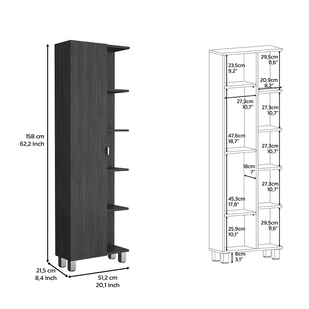 Urano Mirror Linen Cabinet, Four Interior  Shelves, Five External Shelves -Smokey Oak