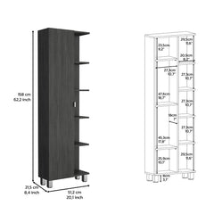 Urano Mirror Linen Cabinet, Four Interior  Shelves, Five External Shelves -Smokey Oak