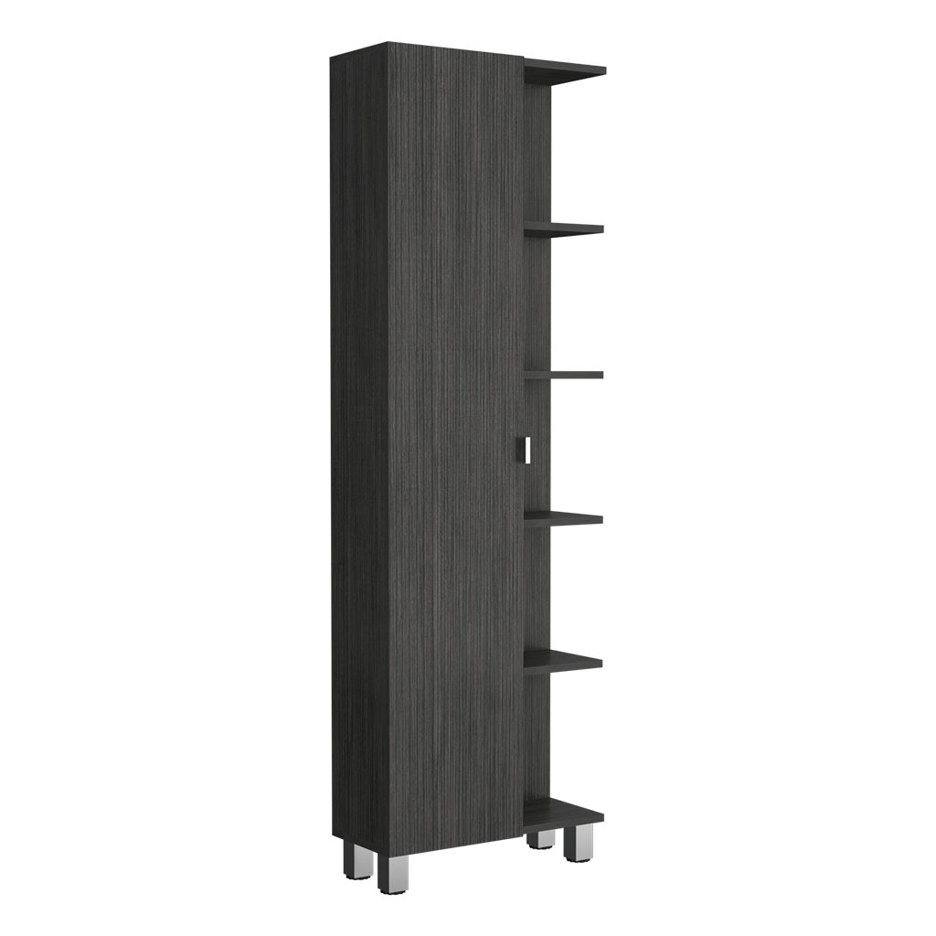 Urano Mirror Linen Cabinet, Four Interior  Shelves, Five External Shelves -Smokey Oak