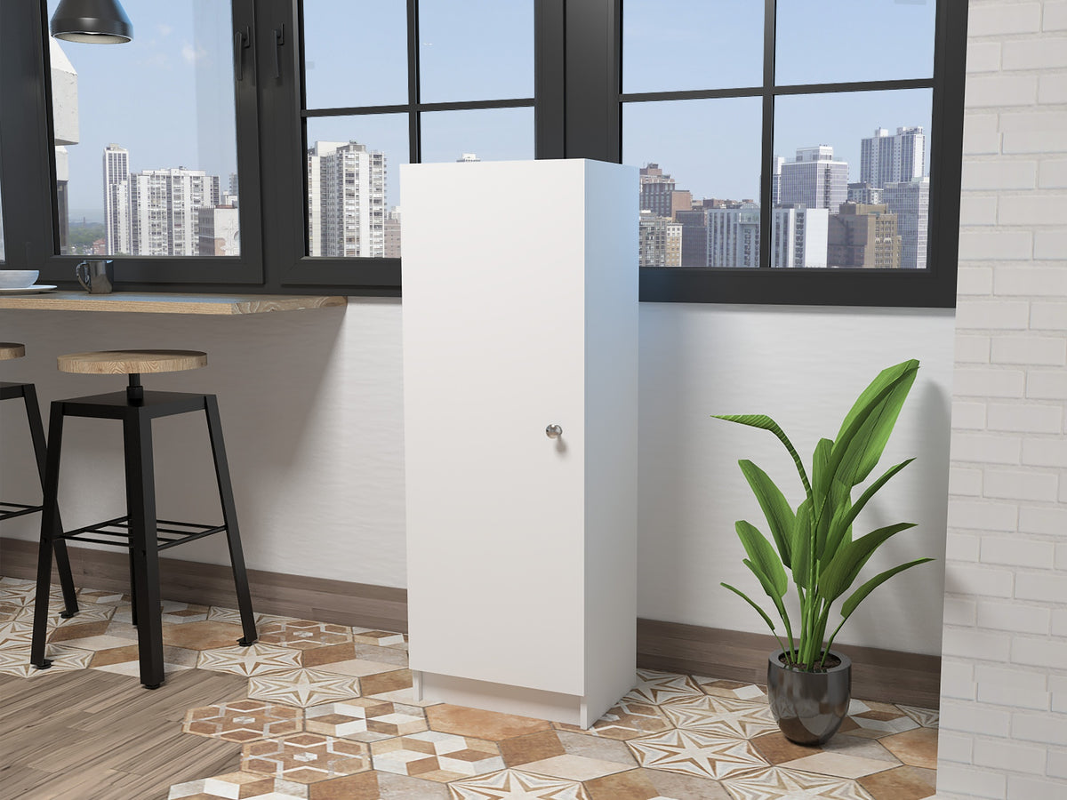 Belleria Single Door Pantry Storage Cabinet with Four Interior Shelves  -White