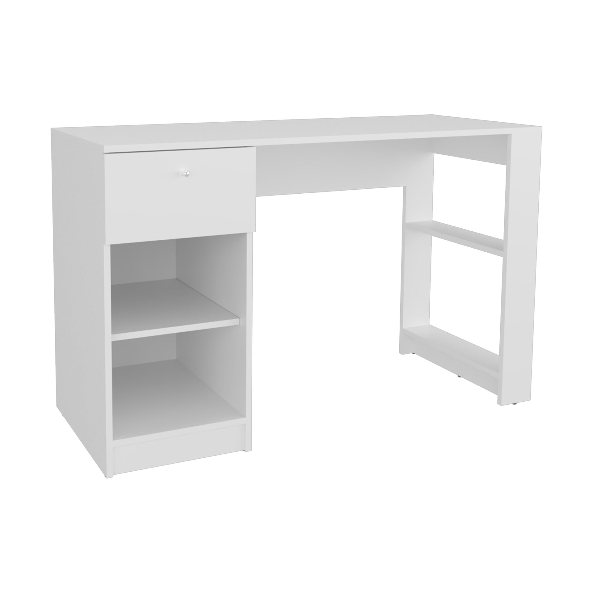 120-Home  47" Wide One Drawer Desk , Four Shelves, Writting Desk, Gamer Desk, Home Office, Living Room White
