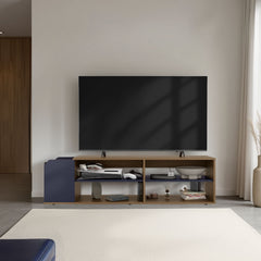 Solene TV Stand with Open Shelves For Various Modern Storage, Media Console for Living Room, Natural Oak, Blue