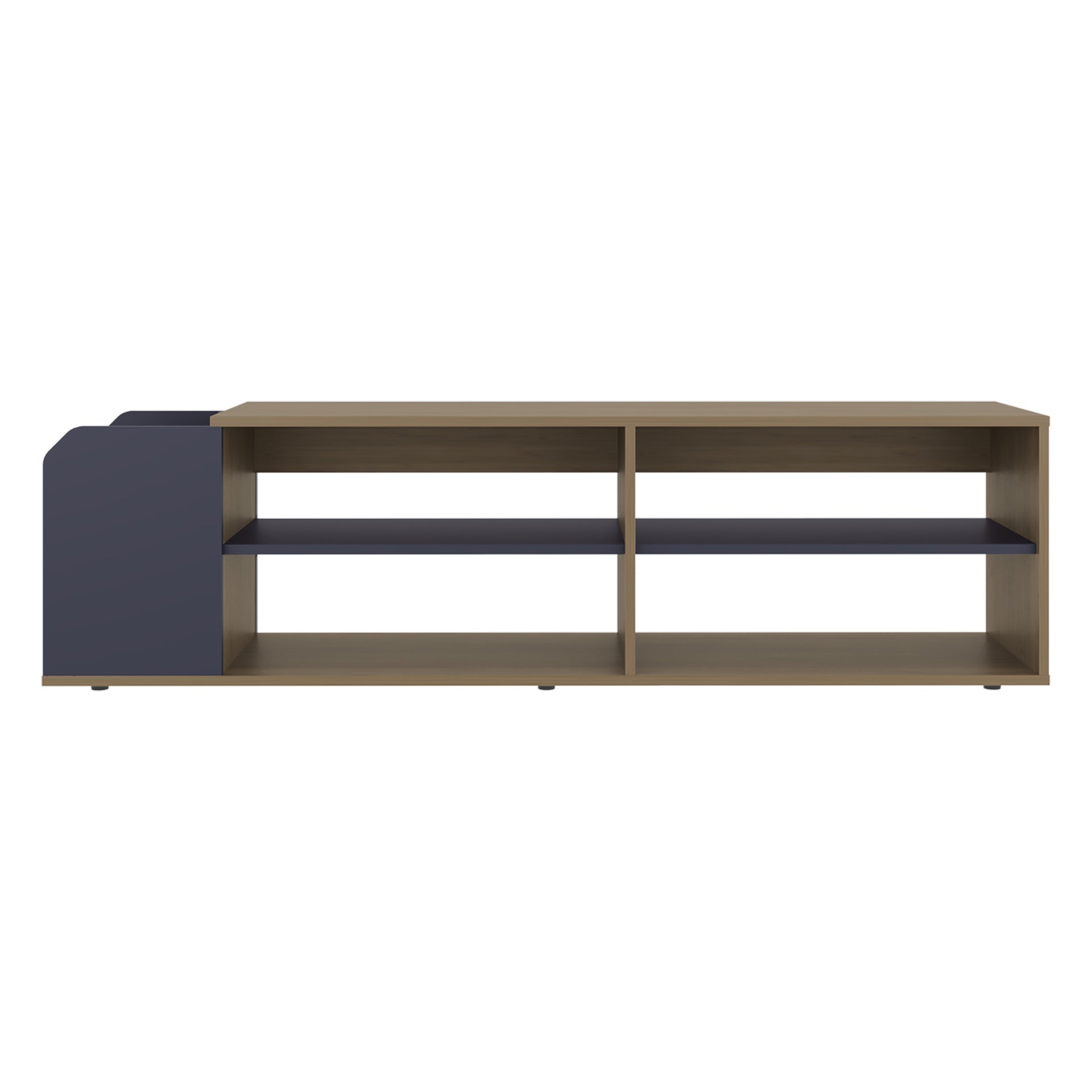 Solene TV Stand with Open Shelves For Various Modern Storage, Media Console for Living Room, Natural Oak, Blue