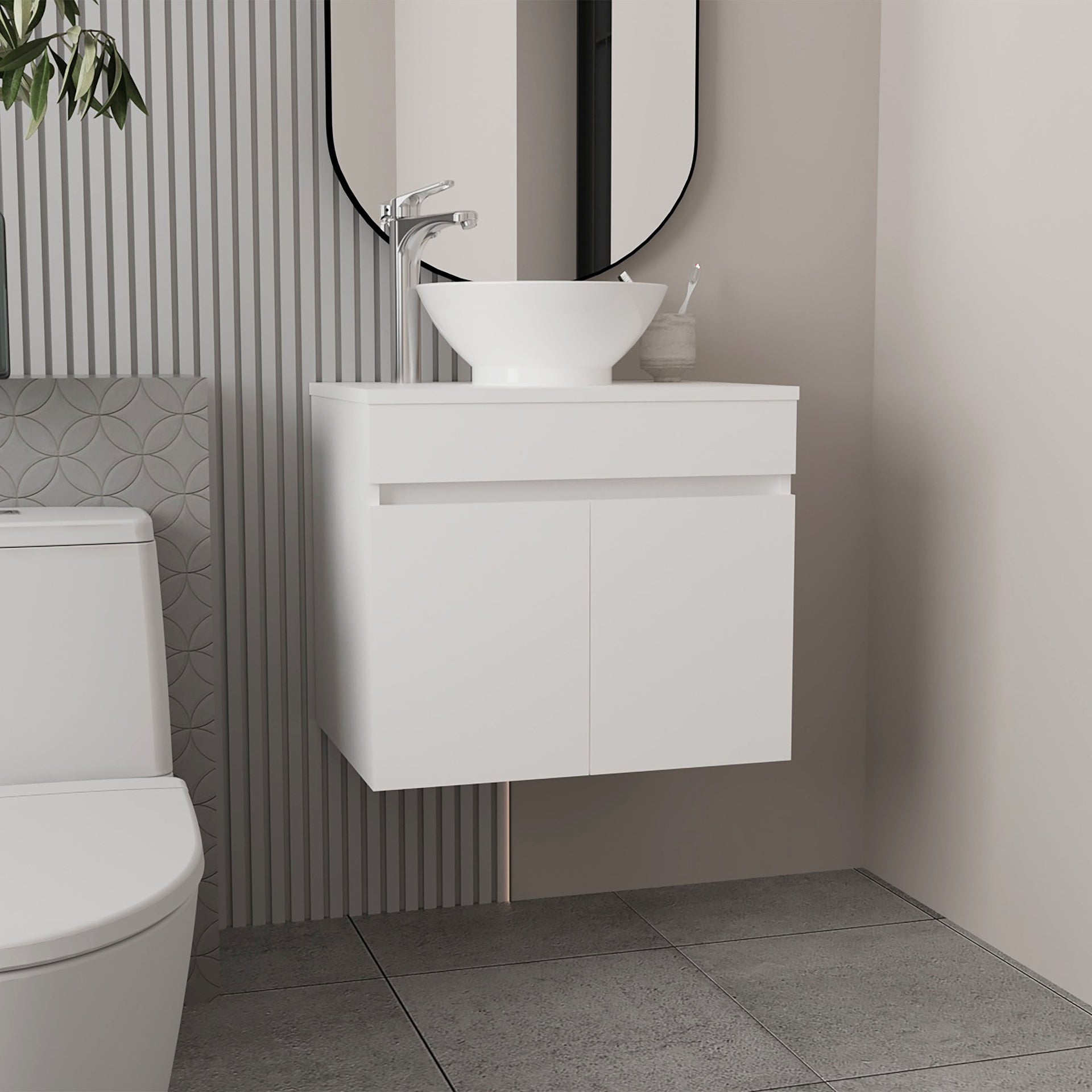 Vessel Sink Vanity Manchester, Two Drawers and Open Shelf, White