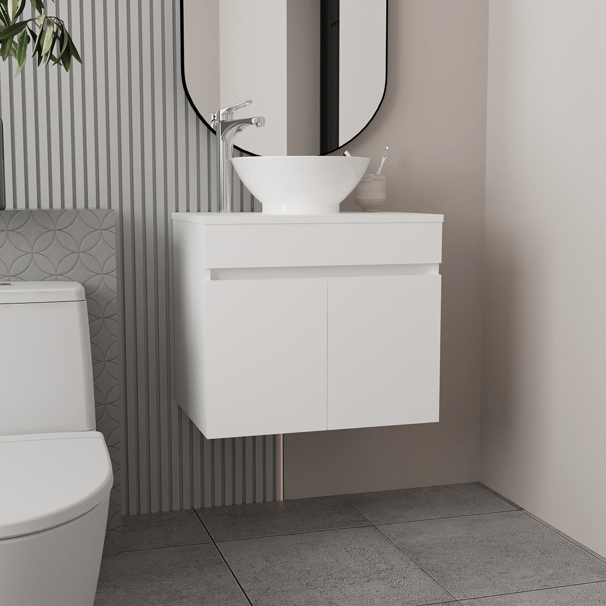 Vessel Sink Vanity Manchester, Two Drawers and Open Shelf, White