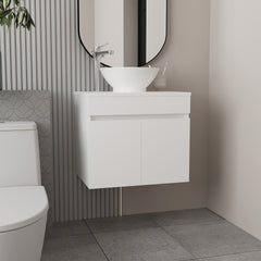 Vessel Sink Vanity Manchester, Two Drawers and Open Shelf, White