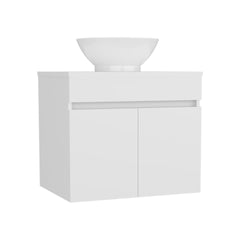 Vessel Sink Vanity Manchester, Two Drawers and Open Shelf, White