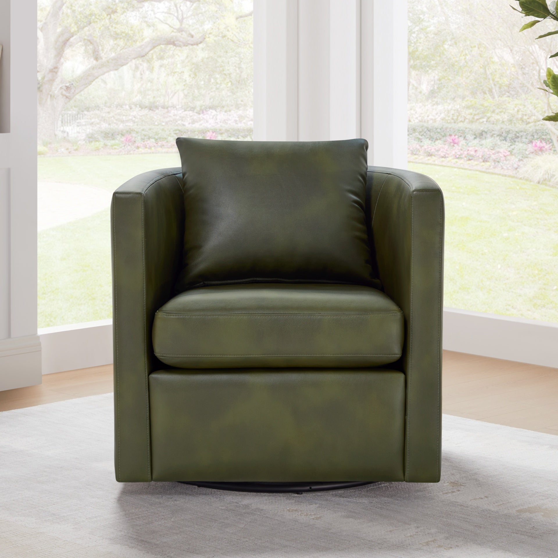 Sutton Fern Green Faux Leather Swivel Barrel Chair