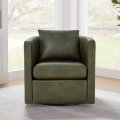 Sutton Fern Green Faux Leather Swivel Barrel Chair