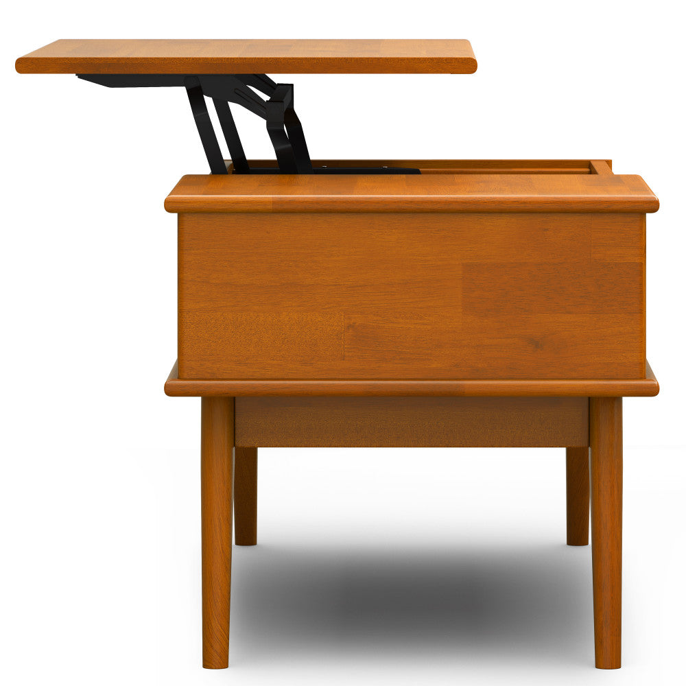 Draper 48 inch Wide Solid Wood Lift Top Coffee Table in Teak Brown