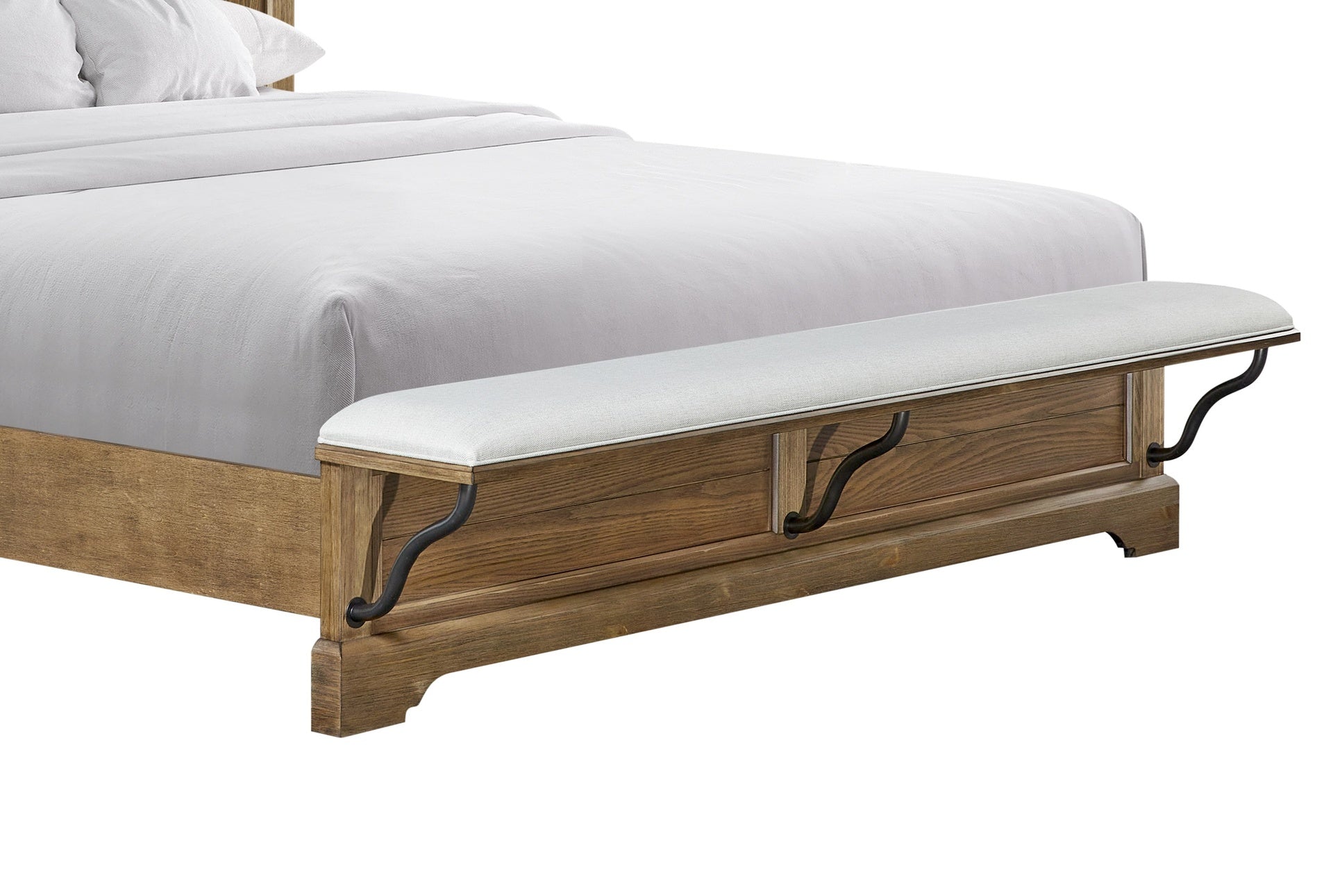 King Panel Bed w/ Bench - Caramel Finish