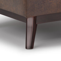 Owen 34 inch Wide Tray Top Small Coffee Table Storage Ottoman in Distressed Chestnut Brown Vegan Leather