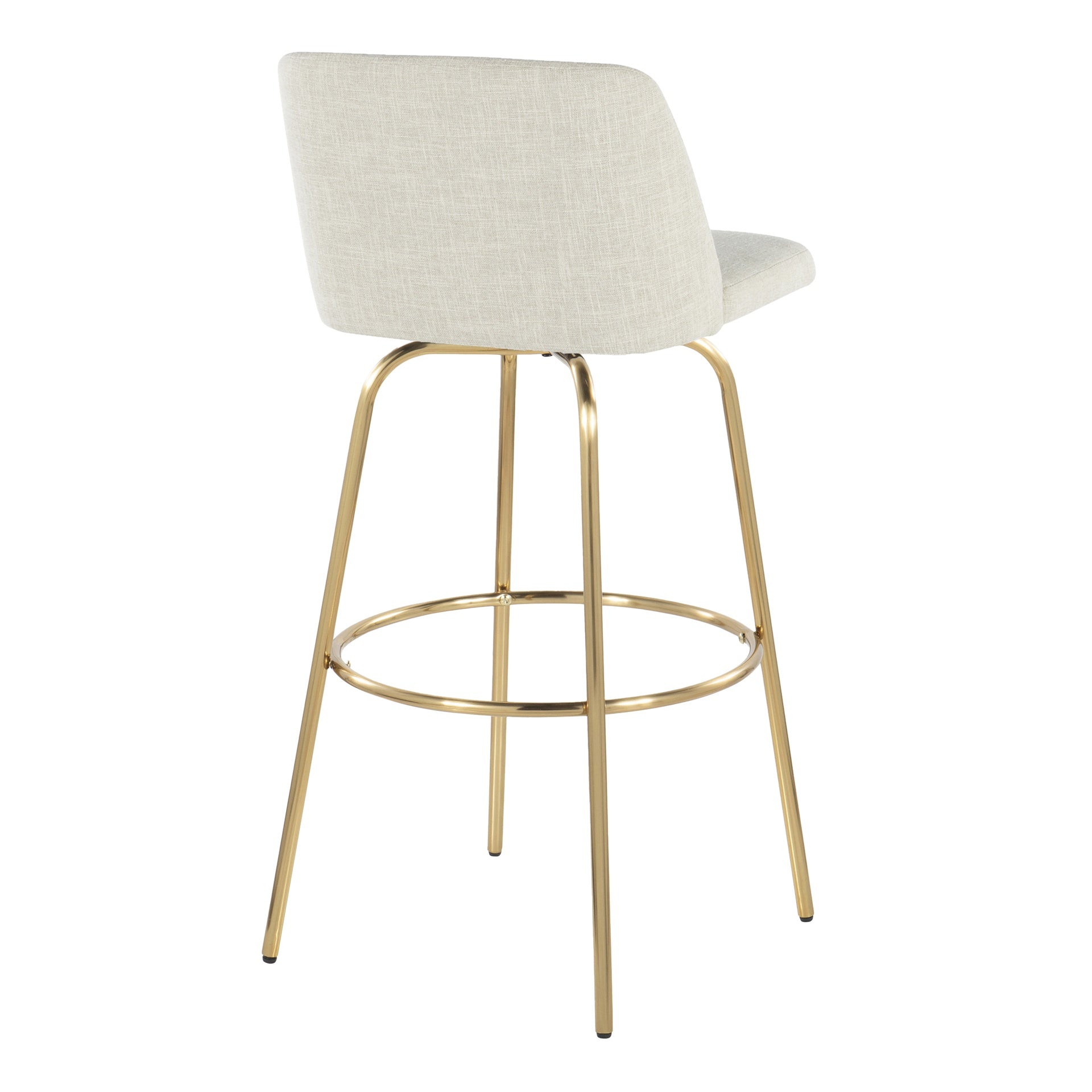 Toriano 30" Contemporary Fixed-Height Barstool with Swivel in Cream Fabric and Gold Metal with Round Footrest by LumiSource - Set of 2