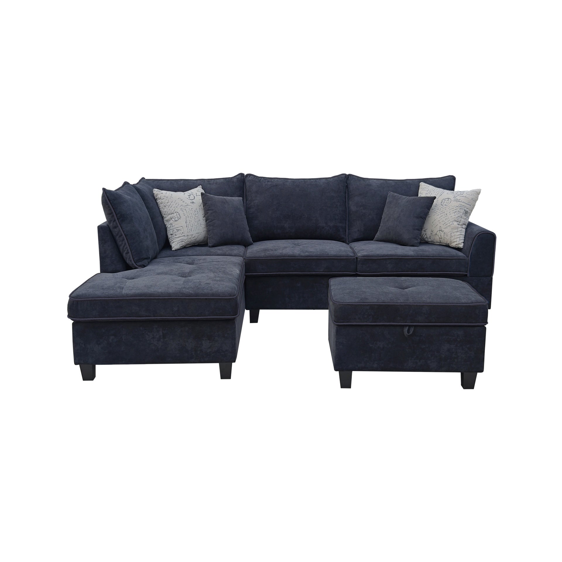 Gabriella 99"W Black Fabric Sectional Sofa with Left-Facing Chaise and Storage Ottoman