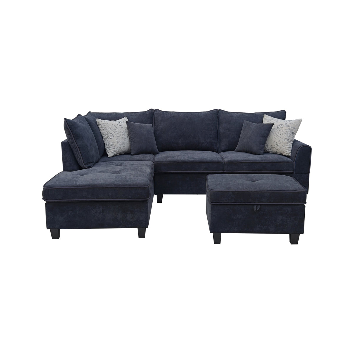 Gabriella 99"W Black Fabric Sectional Sofa with Left-Facing Chaise and Storage Ottoman