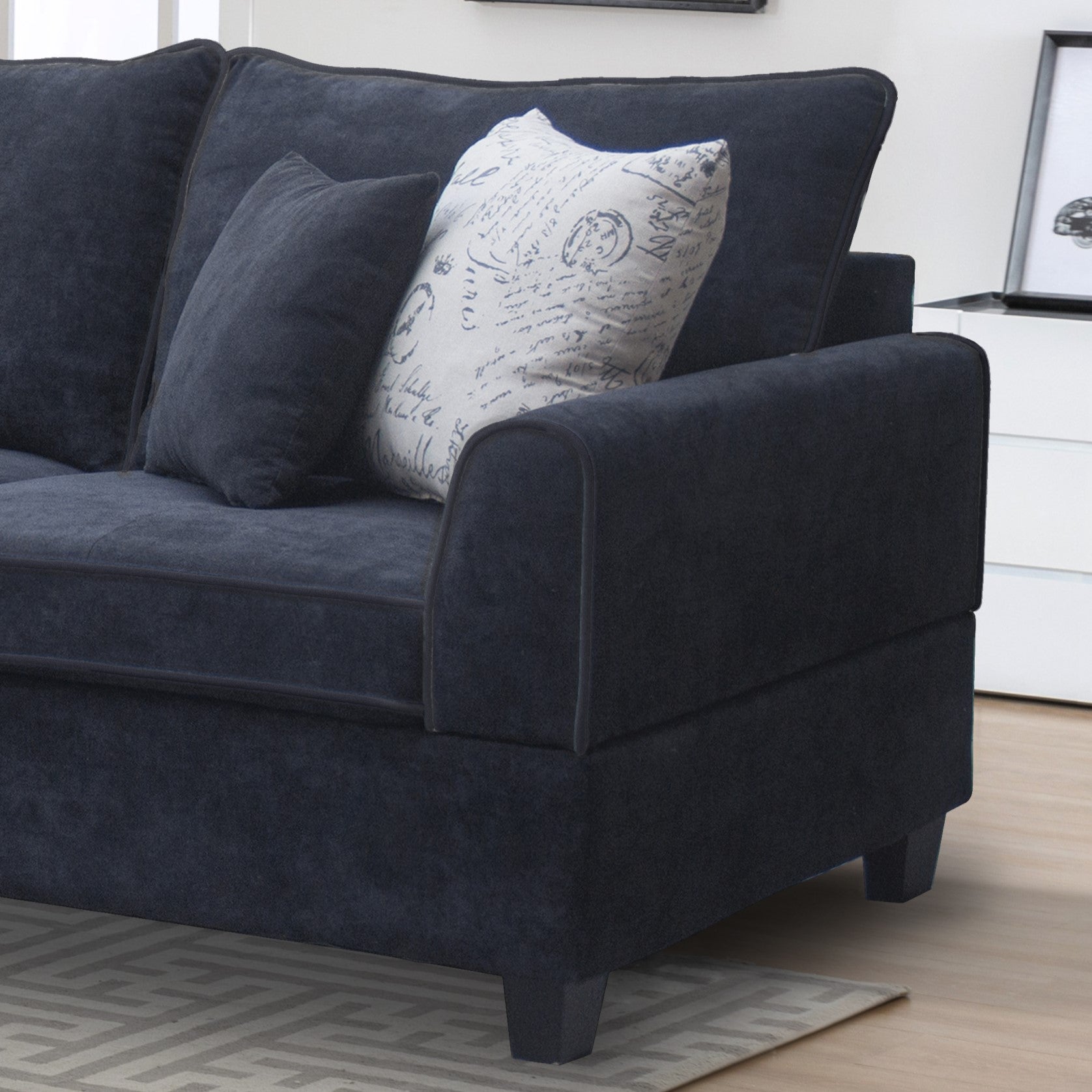 Gabriella 99"W Black Fabric Sectional Sofa with Left-Facing Chaise and Storage Ottoman