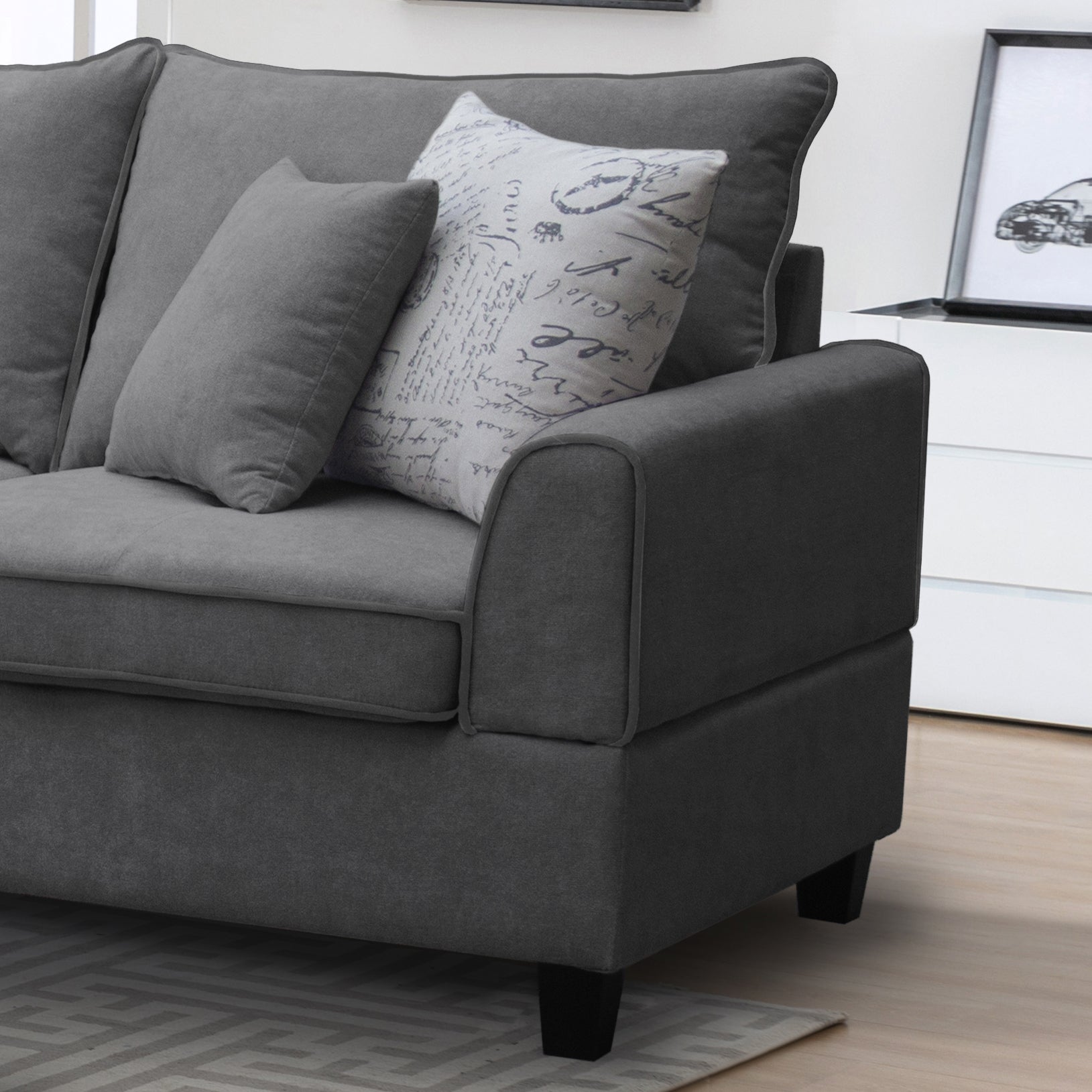 Gabriella 99"W Gray Fabric Sectional Sofa with Left-Facing Chaise and Storage Ottoman