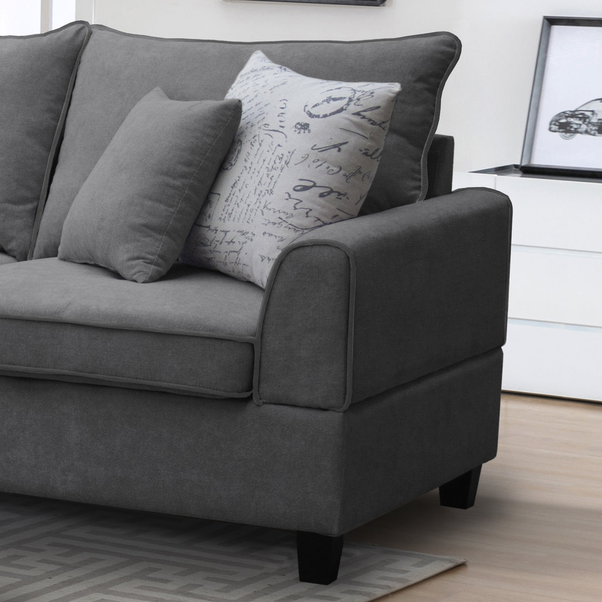 Gabriella 99"W Gray Fabric Sectional Sofa with Left-Facing Chaise and Storage Ottoman